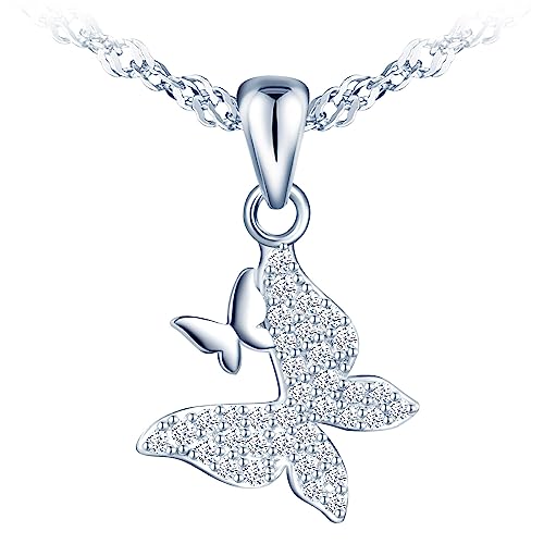 MICMIF Schmetterling Anhänger Halskette Silber 925 Damen Halskette 45cm Silberkette Schmetterling Halskette Schmuck Für Frauen Und Mädchen