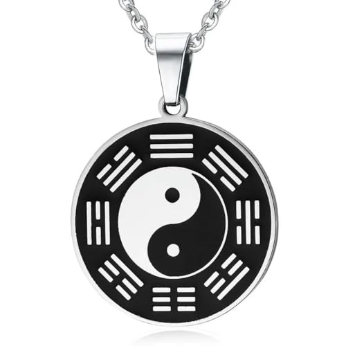 Herren Edelstahl Schutz Bagua Amulett Yin Ying Yang Anhänger Halskette Kette Schmuck Zubehör