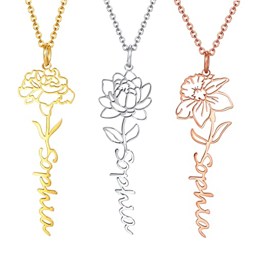 XUANPAI Namenskette Personalisierte Damen Kette, Geburtstag Blume Kette mit Name, 18K Rosegold/Gold Vergoldet Kette mit Name, Geschenk für Herren, Freundin, Mädchen, Mutter, Schwester (NNC-124)