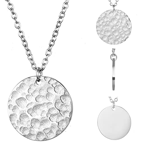 BONNYBIRD® Platten Kette Silber Damen - Halskette mit Platte Silber, Coin Kette mit Plättchen Anhänger Gehämmert, Runde Silberkette Damen Edelstahl