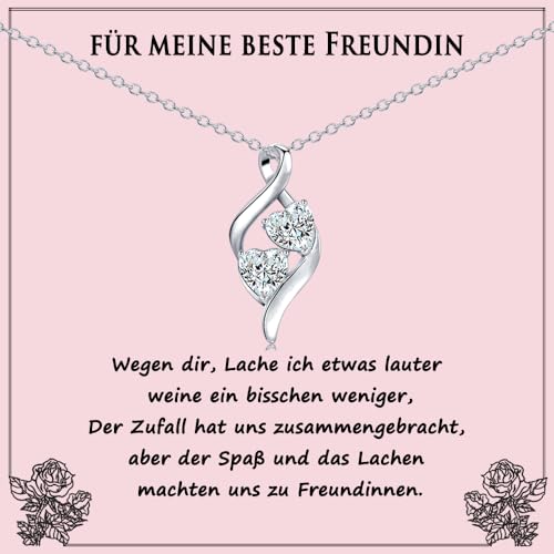 USEEDOVIA Kette Geschenke für beste Freundin, Doppelherz AAA Zirkonia Herz Anhänger Halskette Freundschaft Geburtstagsgeschenk