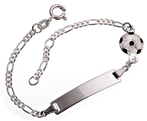 SILBERKETTEN STORE DEIN SCHMUCK ONLINE SHOP Gravurarmband für Baby und Kind mit Fussball inklusive Gravur (beidseitig) - massiv 925 Silber, Länge wählbar 10,5-15,5cm