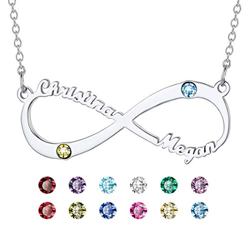 U7 personalisiert Namenskette Unendlichkeitszeichen Kette mit 2 Namen Geburtssteine Edelstahl Schlüsselbein Kette Infinity Freundschaft Modeschmuck Souvenir für Weihnachten Valentinstag