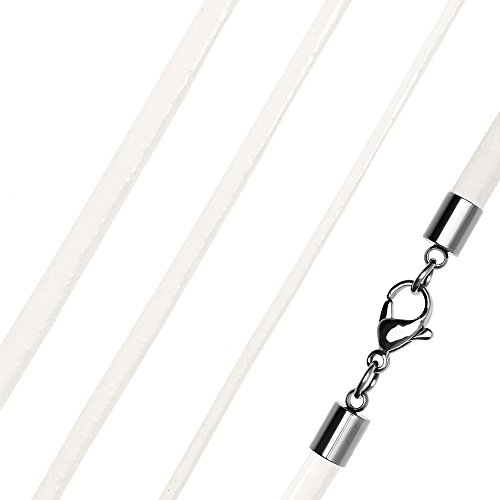 Lederkette Halskette Lederband Kette Echtleder Rindsleder Karabiner Edelstahl Kette für Anhänger weiß 2 mm 17 mm