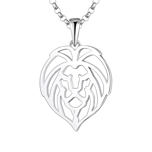 JO WISDOM Damen Kette Löwen Silber 925 Halskette Anhänger Glückliches Tier Geometrie Familie Amulet mit Weißgold plattiert,Schmuck für Frauen