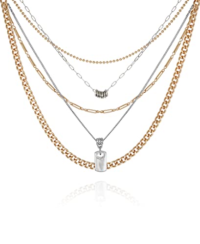 GUESS Halskette mit 5 Schichten aus zweifarbigem Kristallstein, Einheitsgröße, Metall, Kristallstein, One Size, Metall, Kristallstein, One Size, Metall, Kristallstein