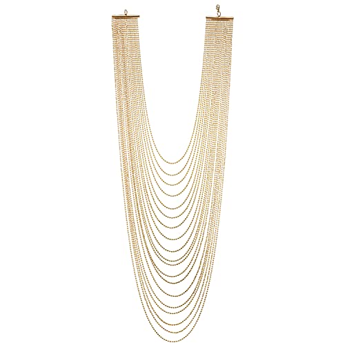 COOLSTEELANDBEYOND Gold Lange Statement Halskette Wasserfall Multi-Schichten Ball Kette Anhänger Abendkleid