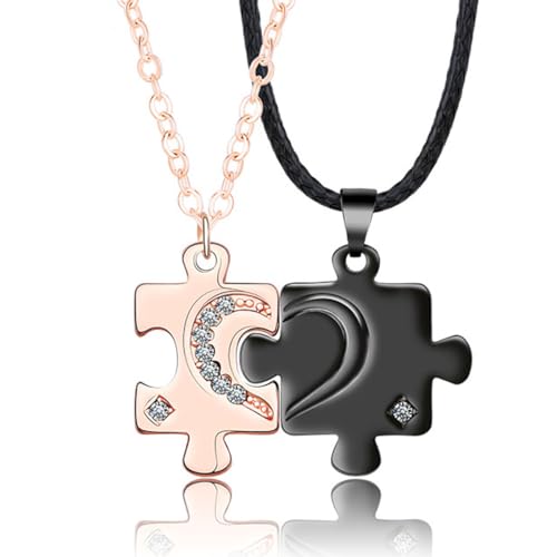 SCJJZ Ketten für Damen,Liebespuzzle-Paar-Halskette, Halskette für gute Freunde (Roségold + Schwarz)