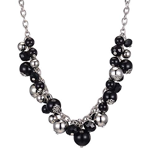 Bulinlin Damen Perlen Silber Kristall Boho Statement anhänger Halskette Modeschmuck Weihnachtsgeburtstagsgechenke für frauen(Black)