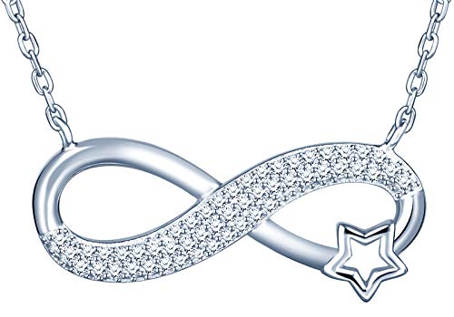 MICSAVI Unendlichkeitszeichen Stern Anhänger mit Kette Damen 925 Sterling Silber Zirkonia Liebe für immer Halskette für Frauen & Mädchen