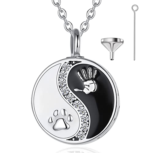 EUDORA Harmony Ball Sterling Silber 925 Asche Urnen Kette für Damen, Yin Yang Einäscherung Schmuck Memorial Urn die Asche des Hund Katze Mutter Vater, Andenken Beerdigung Medaillon Anhänger, 20 Zoll