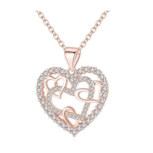 BKEPDY Damen Halskette 925 Sterling Sliver Herz Anhänger Kette, Geschenke für Weihnachten Muttertag Geburtstag Valentinstag, Schmuck für Frau (Rotgold)