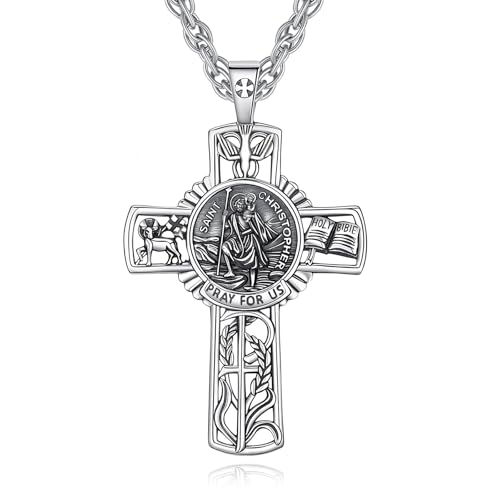 CELESTIA Kreuz Kette Herren, Kreuzkette Silber Herren Kette mit Kreuz 925 Silberkette mit Kreuz Heiliger Christophorus Anhänger Kreuzanhänger Männer Schmuck Vatertagsgeschenk für Papa