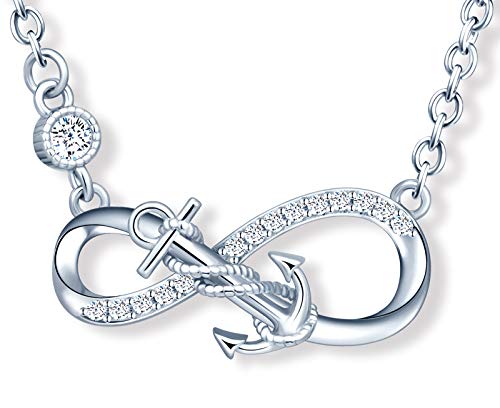 MicLee Damen Halskette 925 Sterling Silber Zirkonia Allergenfrei Anker Unendlichkeit Zeichen Anhänger Kette mit Geschenkbeutel Super Geschenk für Mutter Freundin