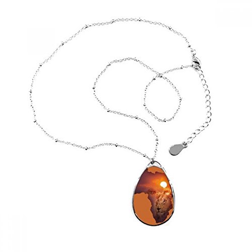 DIYthinker Löwe Prairie afrikanischen Kontinent Namen Karte Teardrop Anhänger Halskette Schmuck mit Kette Dekoration Geschenk