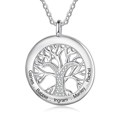 lorajewel Personalisierte Baum des Lebens Halskette Damen Lebensbaum Anhänger Gravur Namenskette mit 2-9 Geburtsstein Mutter Tochter Kette Familien Schmuck für Muttertag Geburtstag (2#)