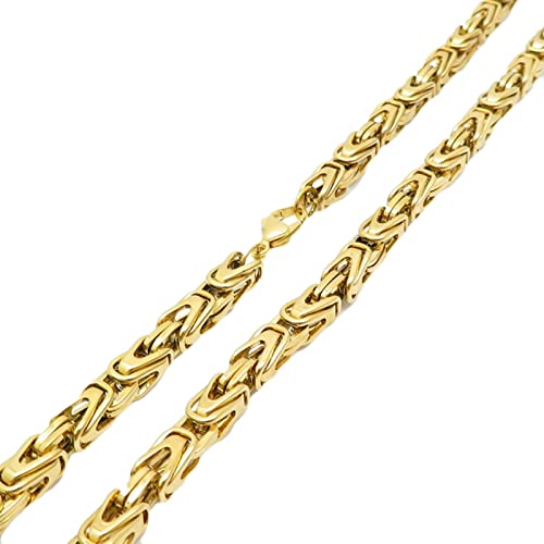 Tolldek Halskette Herren 60cm, Byzantine Königskette Gold Kette Edelstahl Schmuck Breit 6MM, Metallkette Vintage Hip Hop für Männer