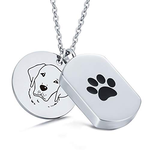 Daesar Asche Anhänger Kette Silber 60CM, Halskette Damen Edelstahl Dog Tag mit Gravur Bulldogge