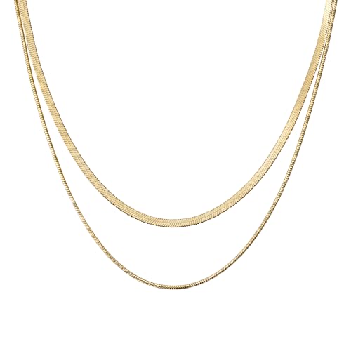 BLACKBIRD® Damen Halskette Gold | Layer Kette mit zwei Schlangenketten aus Edelstahl mit 18 Karat Vergoldung | wasserfest & allergieneutral | Anpassbare Länge