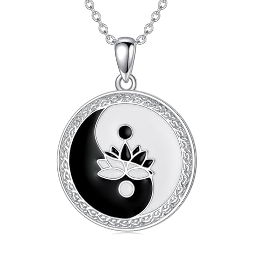 PROESS Yin Yang Halskette 925 Sterling Silber Lotus Anhänger Kette Tai Chi Ying und Yang Schmuck Geschenke für Frauen Männer