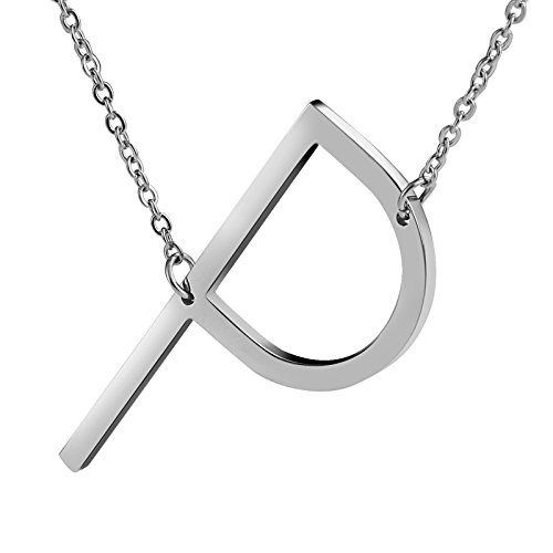 Aundiz Edelstahl Halskette für Unisex Buchstabe P Anhänger Alphabet Silber Kette