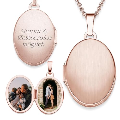 Medaillon oval zum Öffnen für Bilder Rosegold | Kette Damen Medallion mit Bild | Foto Amulett Anhänger antik Vintage| Halskette Herzkette mit Gravur