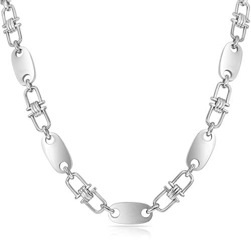 TAIPAN - Halskette für Herren Plattenkette aus Edelstahl 10 mm breit 70 cm lang - Massive Steigbügelkette mit beweglichen Gliedern - Glänzende Statement Kette für Männer inkl. Schmuckbox & Putztuch