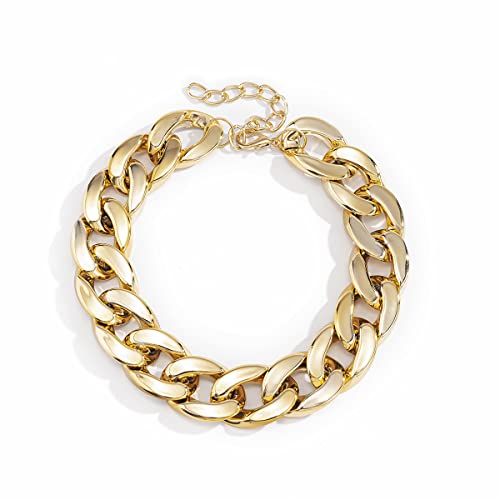 BSLVWG Punk Halskette Kubanische Link Kette Choker Halskette Leichte Chunky Oval Kette Halskette Statement Hip Hop Schmuck für Frauen und Mädchen (Gold)