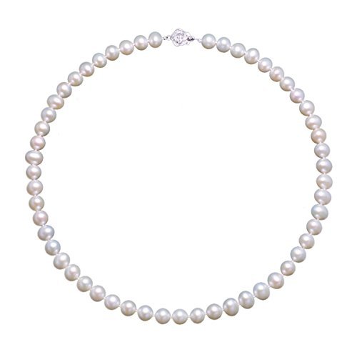 VIKI LYNN 7-8 mm Süßwasser Perlen Halskette in Weiß mit Sterlingsilber 925 Metallteil Geschenk fuer Muttertag