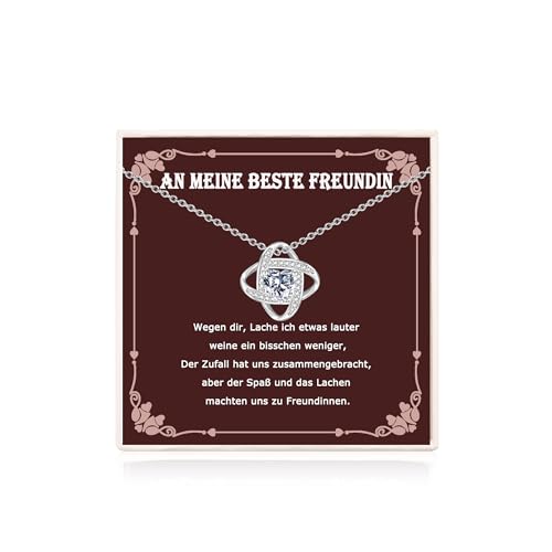 USEEDOVIA Kette Geschenke für beste Freundin, Kette 40cm mit Anhänger Herz & Knoten AAA Zirkonia Weiß Vergoldet Halskette mit Karte und Geschenkbox