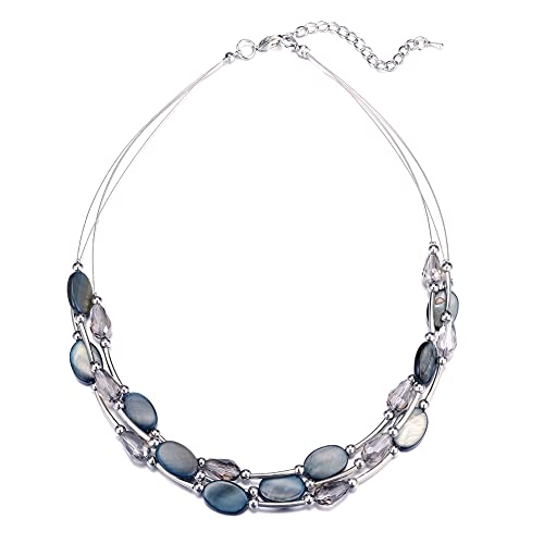 Bulinlin Damen Silber Perlenkette mit Kristall Statement Mehrreihige Boho Choker Halskette Modeschmuck Geburtstagsgeschenke für Frauen (13-Grey)
