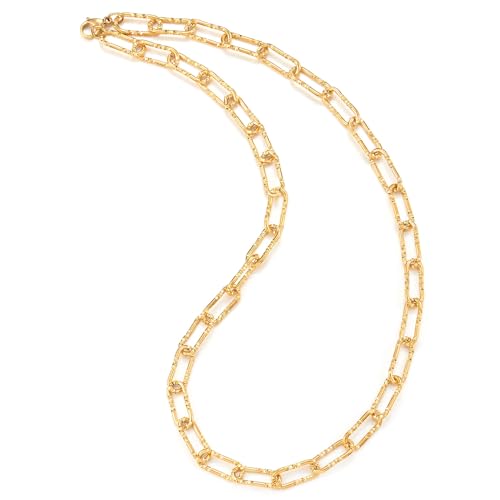 COOLSTEELANDBEYOND Gold Damen Strukturierte Büroklammer Kette Halsketten, Verlängert Gliederkette, Statement Halsketten Edelstahl