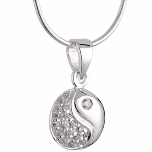 Vinani Anhänger Ying Yang mit Zirkonia weiß mit Schlangenkette 50 cm Sterling Silber 925 Kette Italien Yin Yang AYY-S50