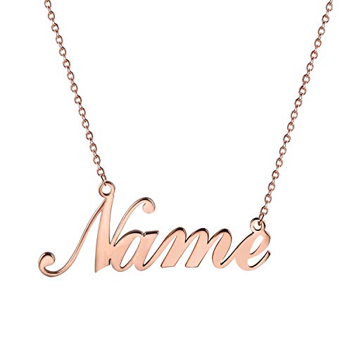JewelryWe Schmuck Namenskette Damen Edelstahl Personalisierte Halskette Name, Geschenk für Frauen, Freundin, Mutter, Schwester (Rosegold)