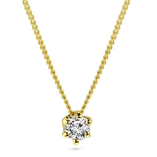 Miore Kette Damen 0.15 Ct Diamant Halskette mit Anhänger Solitär Diamant Brillant Kette aus Gelbgold 14 Karat / 585 Gold, Halsschmuck 45 cm lang
