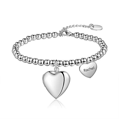 Grand Made Personalisierte Foto Charm Herz Armband Kostenlose Gravur Pandora Armband mit 1 Namen Charm Perlen Silber 925 Foto Geschenk für Frauen (#heart 2)