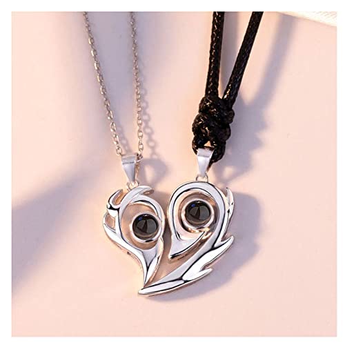 KISOARTWQ Matching Necklace Paare Anhänger Halskette fossil Kette Damen Halskette Damen Two Souls One Heart S925 Sterling Silber Anhänger Halsketten für Paare, mit exquisiter Geschenkbox