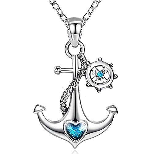 GOXO Anker Anhänger Sterling Silber Blau Ozean Herz Nautische Kette Halskette Schmuck für Damen Mädchen