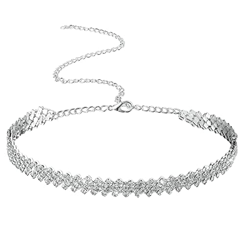 DIVINA VITAE Kette Strass Halskette Choker Kristall Diamond Row Halskette Glänzende Schmuck Halskette Strass Halskette Damen Silber Einfache Party Halskette für Mädchen Frauen Frau und Mutter