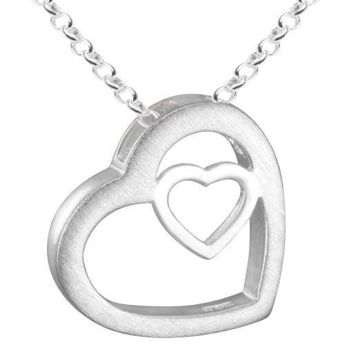 Vinani Damen Kette mit Anhänger - Herz in Herz - 45 cm Erbskette aus Italien - 925 Sterling Silber für Frauen - AHR-T45