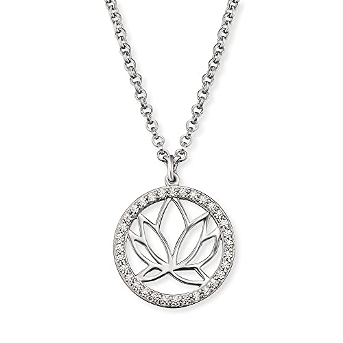 Engelsrufer Lotus Kette mit Anhänger ERN-Lotus-ZI, Lotusblüte, rhodiniertes 925 Sterlingsilber, Zirkonia, Karabinerverschluss, Länge 44 cm