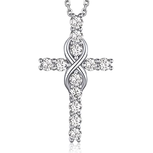 MomentWish Kreuz Unendlichkeitszeichen Kette, Geschenk für ihn Valentinstag, 1,2 Karat Moissanite Halskette Kreuz Infinity Anhänger Silber 925 für Männer Damen Frauen