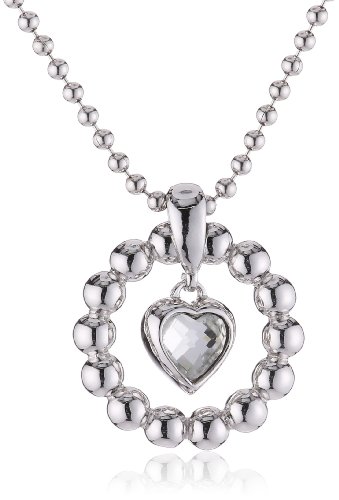 Esprit Damen-Kette pellet heart silver 925 Sterlingsilber 1 Glasstein farblos 42-45cm ESNL92073A420