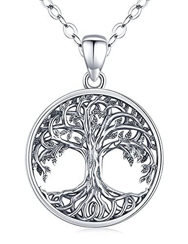 Baum des Lebens Kette Damen, 925 Sterling Silber Keltischer Lebensbaum Anhänger Halskette, Geburtstag Muttertag Schmuck Geschenke für Frauen Mädchen Mama Frau Freundin