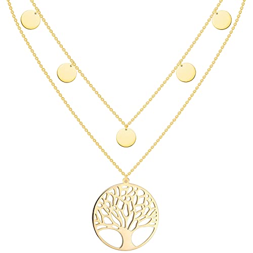 Reskthetic® - Lebensbaum Kette verstellbare 5 Coin Damen Halskette I Frauen Lebensbaumkette in Gold aus Edelstahl I Baum des Lebens Kette…