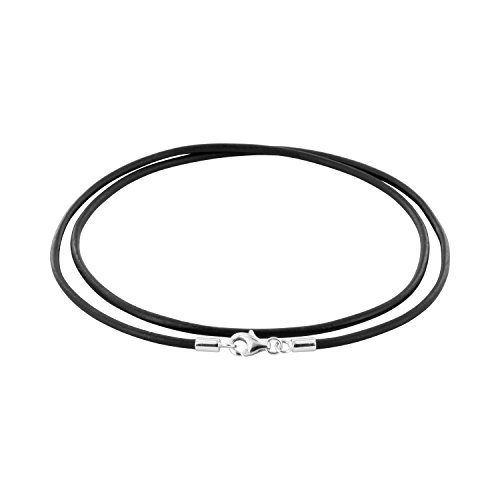 Auroris Echtleder Kette schwarz Dicke 2mm mit Karabinerverschluss aus 925 Sterling-Silber Länge: 45cm