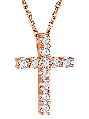 ChainsHouse Kreuzkette Rosegold Kreuz Halskette für Damen 925 Silber Kette mit Kreuz Anhänger für Mädchen Kreuz Kette mit Zirkon Damen Kruzifix Kette Rosegold Personalisiert Schmuck für Verlobung