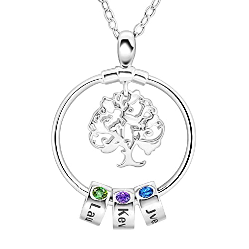 Baum des Lebens Halskette Personalisierte Sterling Silber Lebensbaum Anhänger Kette mit Namen für Mutter Tochter Damen Geschenk für Muttertag Weihnachten Geburtstag