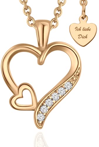 Halskette Damen Rosegold Herzkette Rose Gold Kette vergoldet Engelsflügel Damenkette Ich Liebe Dich Herz-Anhänger Rosegoldschmuck Schmuck Geburtstag Valentinstag Jahrestag Geschenke Frauen Freundin