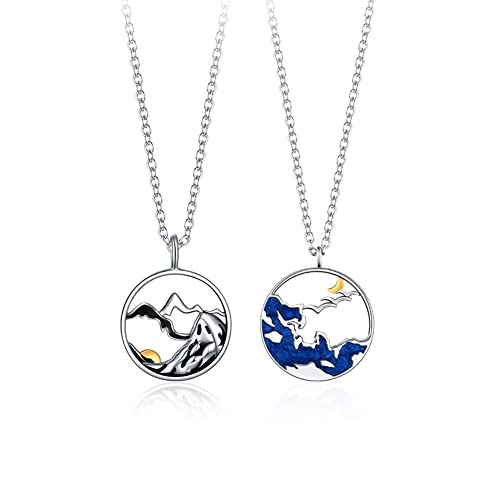 ZHANGZONG Matching Necklace Paare Anhänger Halskette fossil Kette Damen Halskette Damen Mountain and Sea Love Silber Anhänger Halsketten für Paare，Der Liebesschwur(Color:C,Size:)